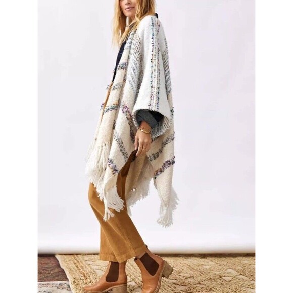 Anthropologie Fringe Kimono Cardigan Sweater OS Open Front Shunky Oversize Boho - Picture 2 of 16